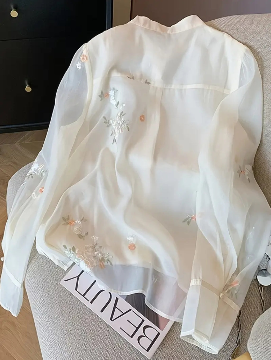 Korean Style Top Blouse Elegant Embroidery Casual Shirt | Premium Floral Top
