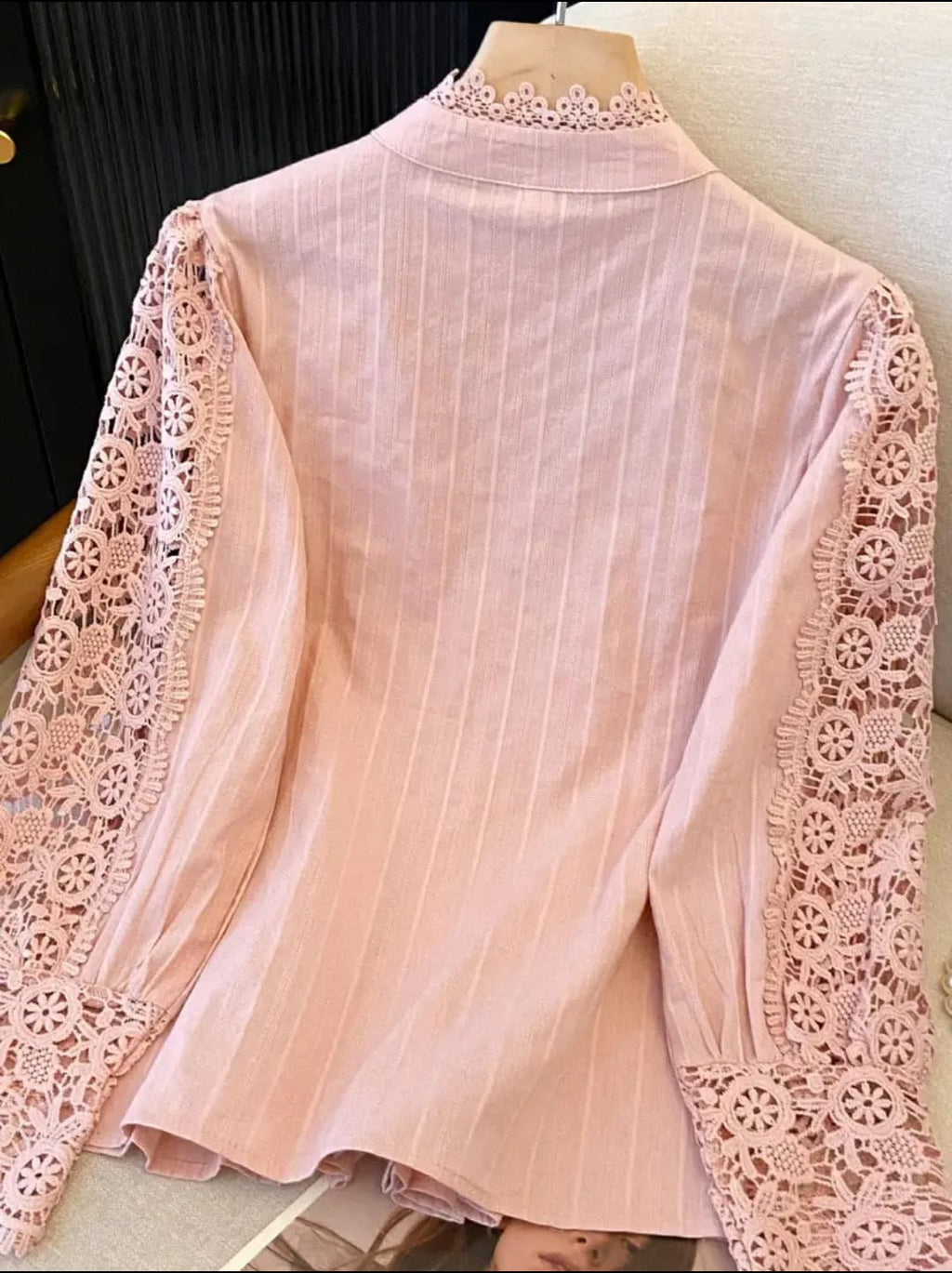 Blush Pink Lace Pearl Button Top