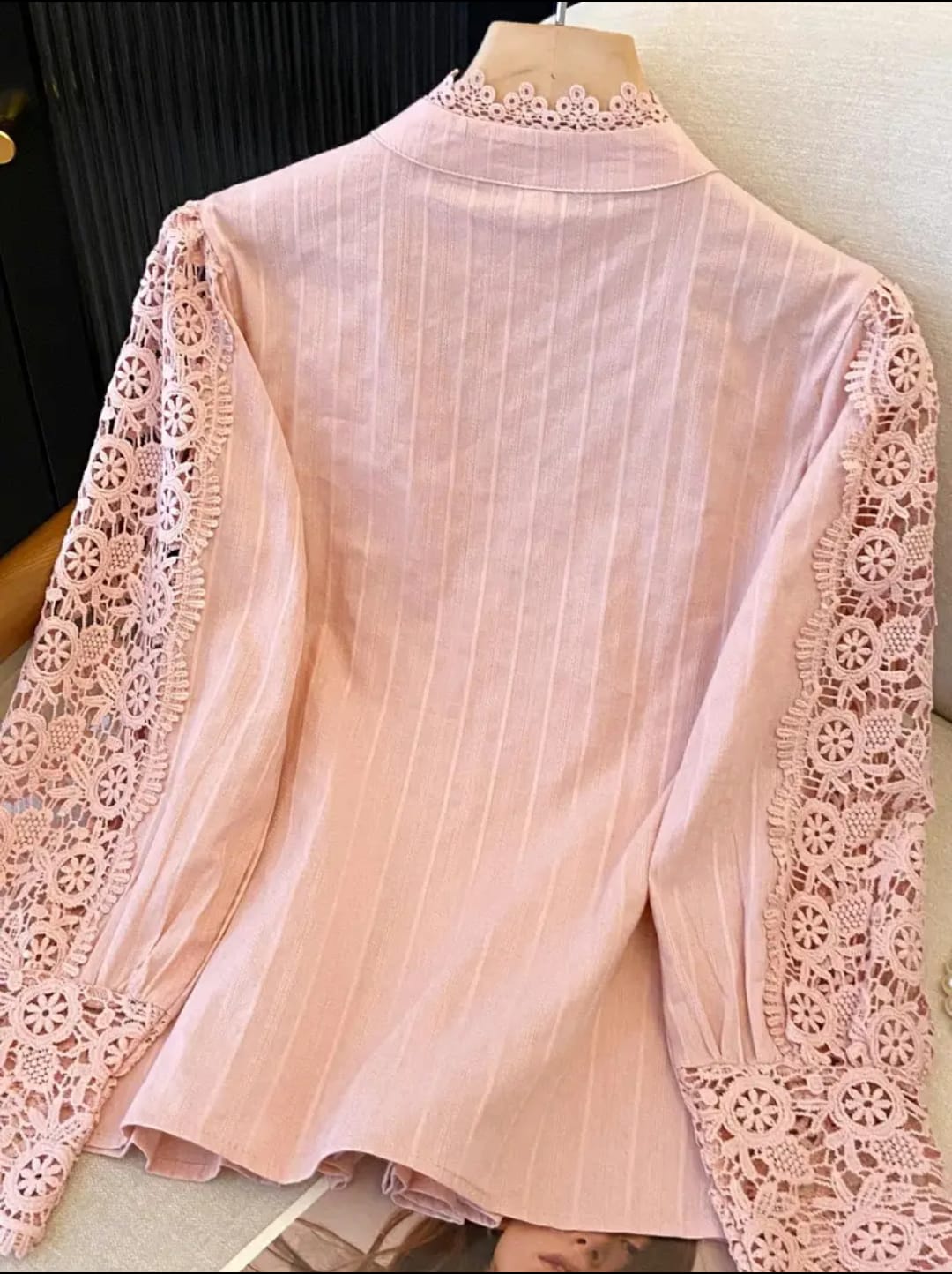 Blush Pink Lace Pearl Button Top