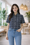 Korean Black & White Geometric Print Top | Western Wear