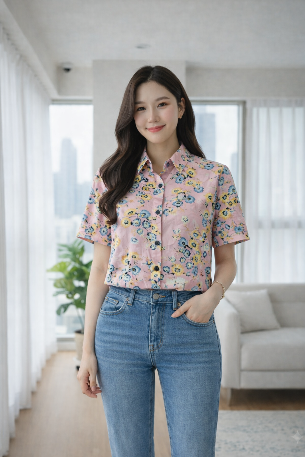Korean Blush Pink Floral Top | Western Wear