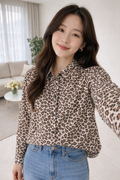 Korean Beige Leopard Print Shirt | Western Wear