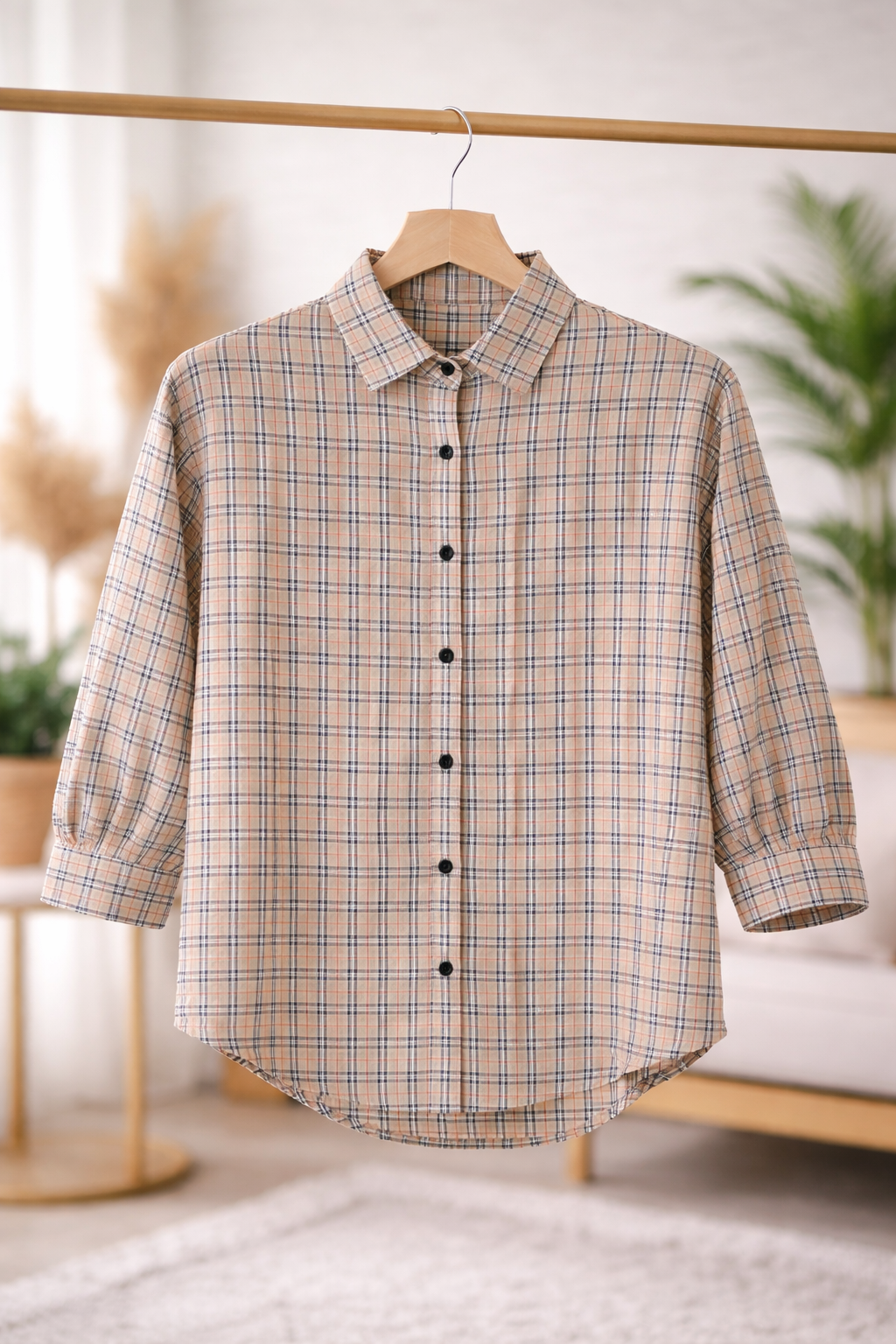 Korean Classic Beige Checkered Shirt | Western Wear