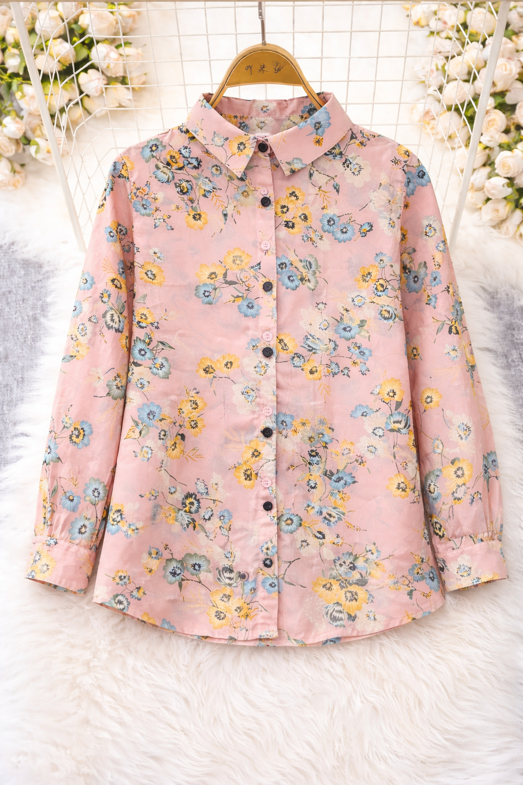 Korean Blush Pink Floral Top | Western Wear