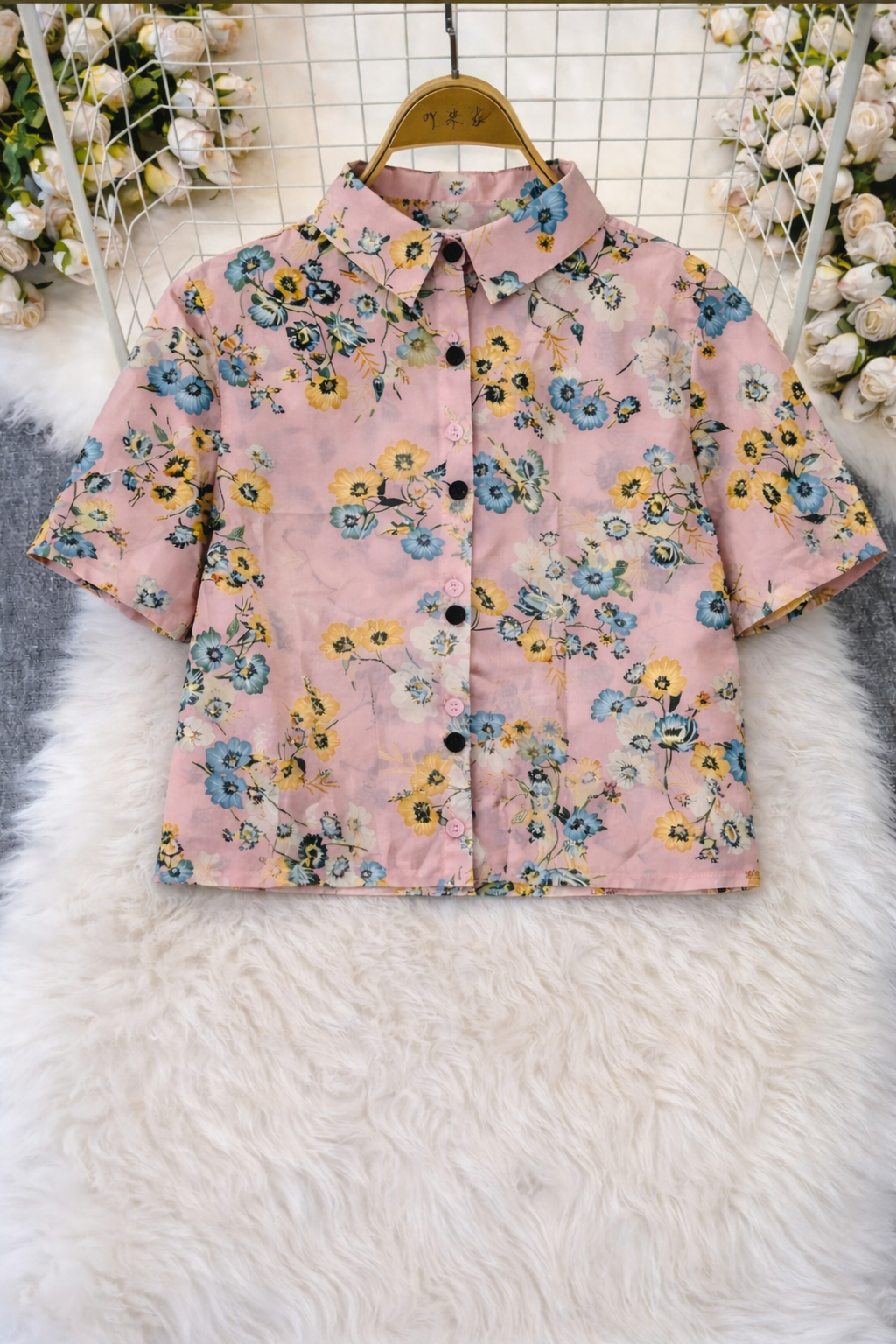 Korean Blush Pink Floral Top | Western Wear