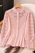 Blush Pink Lace Pearl Button Top