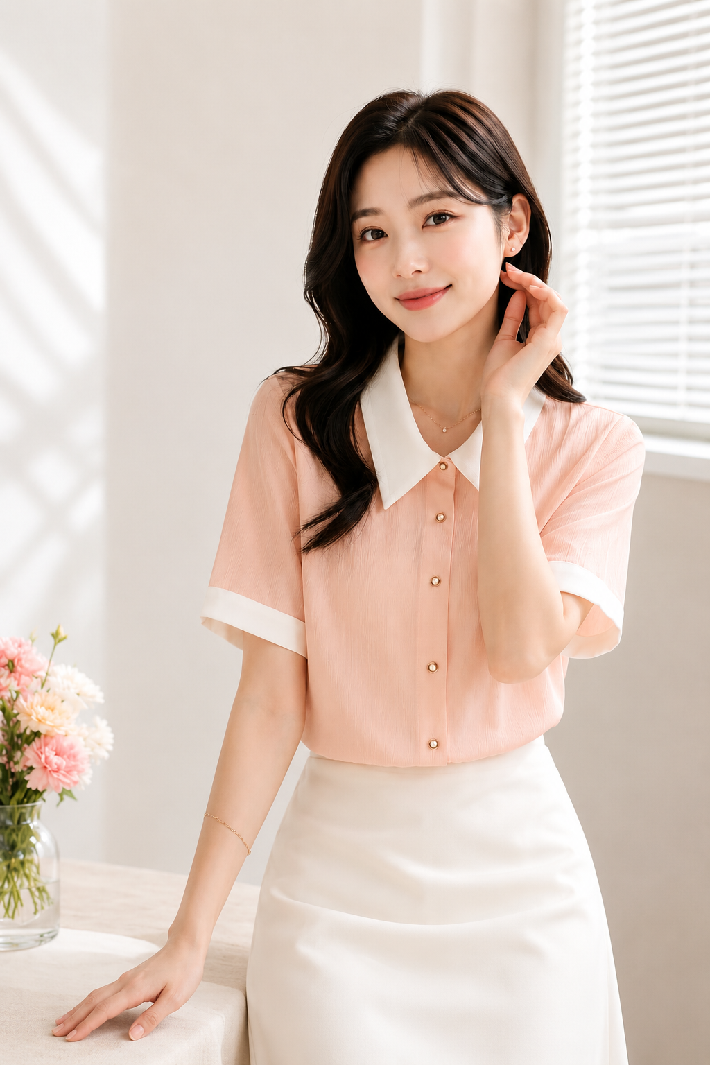 Elegant Chiffon Contrast Blouse Korean Style | Premium Top