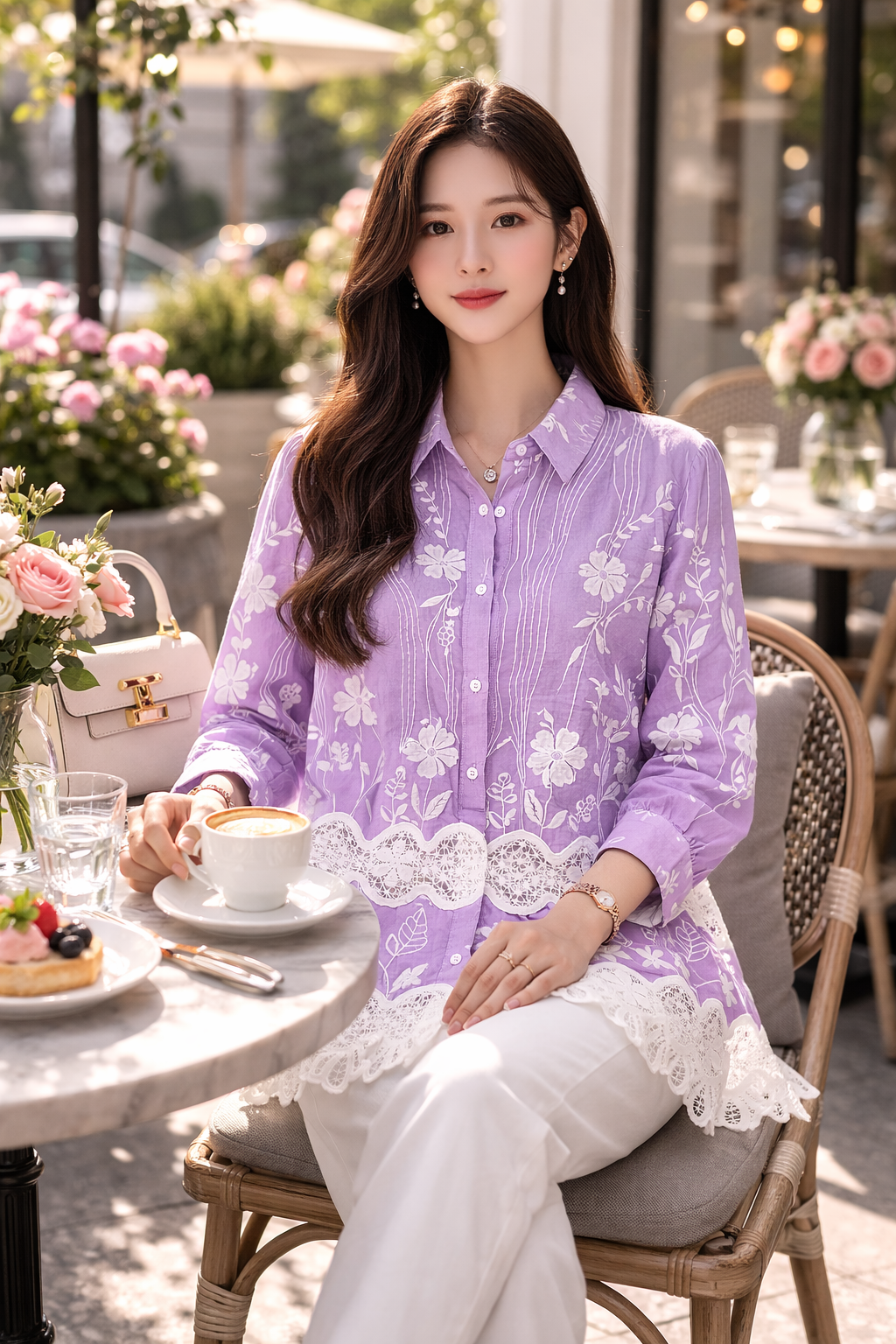 Elegant Korean Embroidered Lace Shirt | Premium Floral Top for Women | 5 Colors