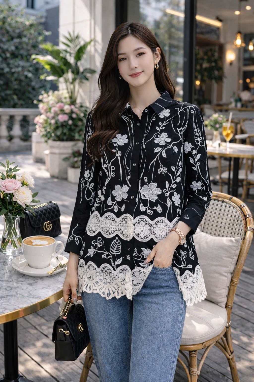 Elegant Korean Embroidered Lace Shirt | Premium Floral Top for Women | 5 Colors