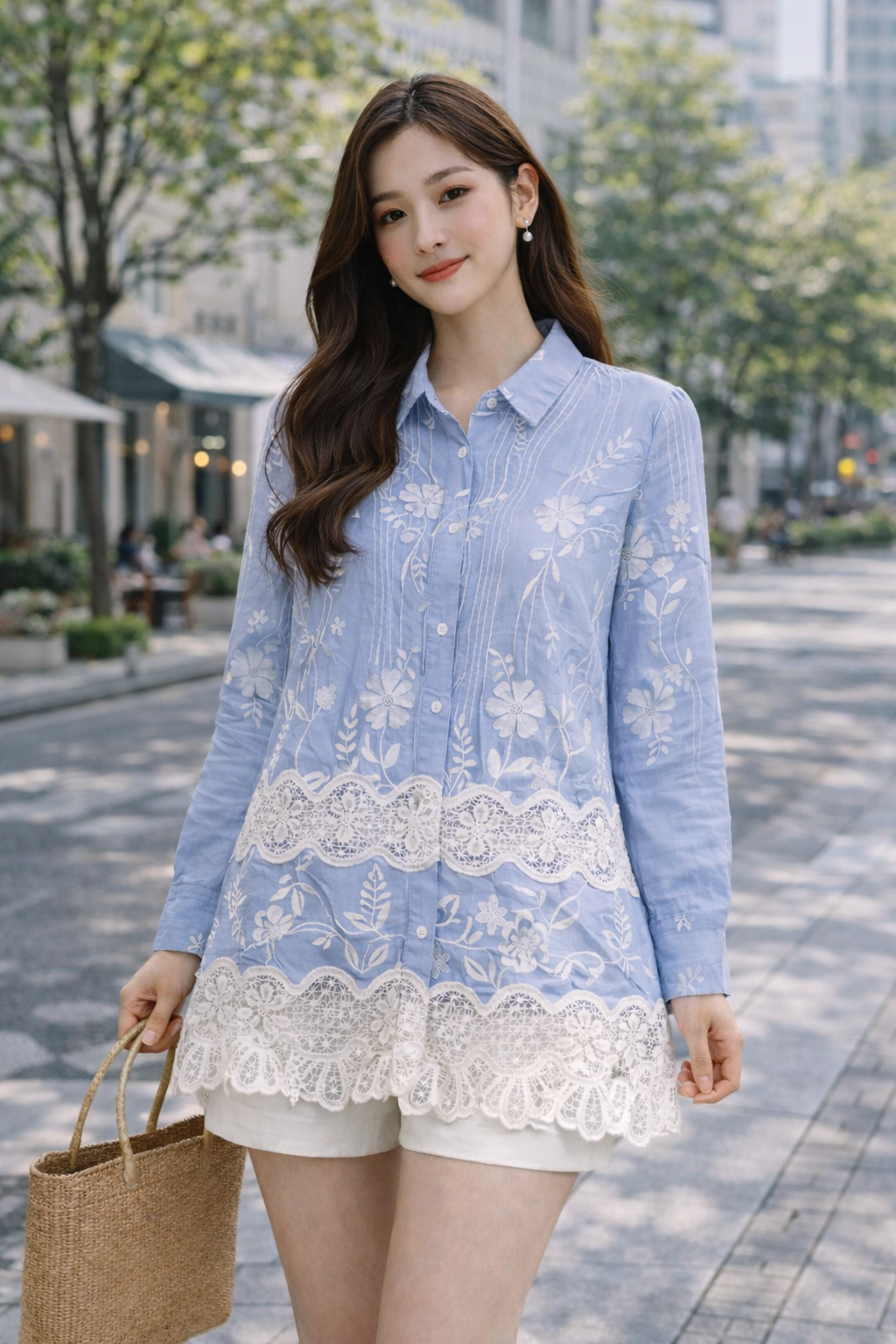 Elegant Korean Embroidered Lace Shirt | Premium Floral Top for Women | 5 Colors