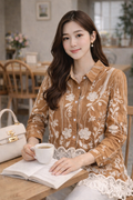 Elegant Korean Embroidered Lace Shirt | Premium Floral Top for Women | 5 Colors