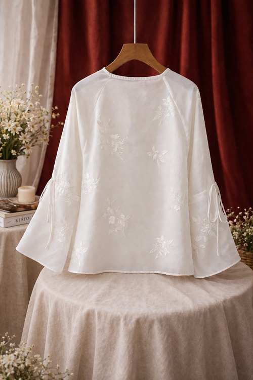 Embroidered Bell Sleeve Top – Soft Lightweight Casual Chic