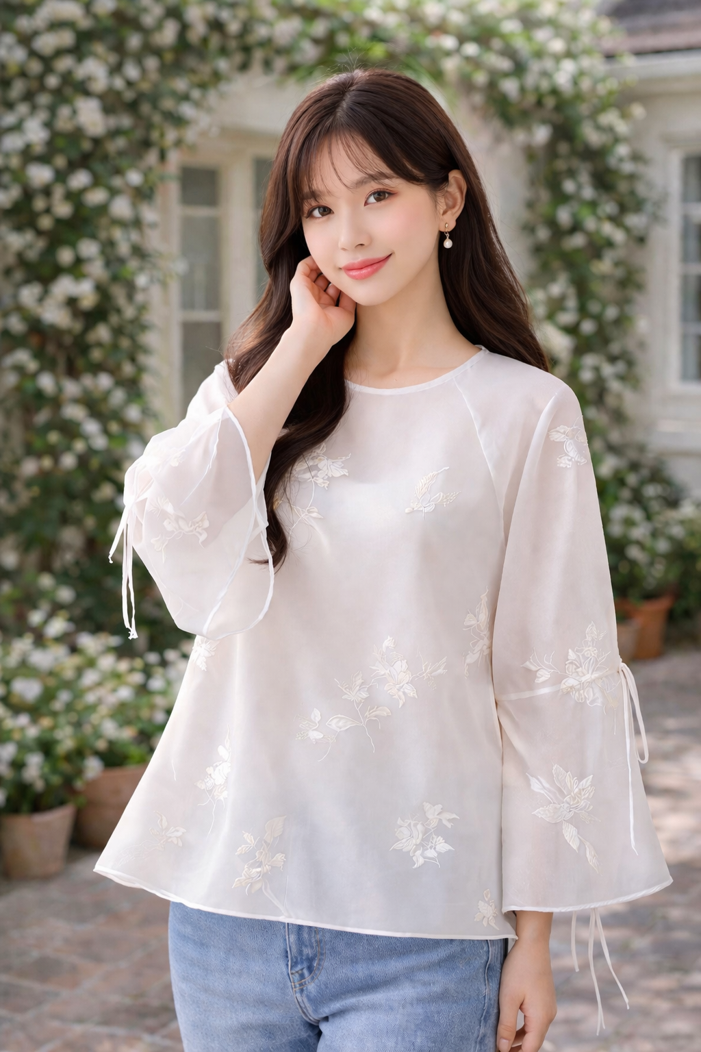 Embroidered Bell Sleeve Top – Soft Lightweight Casual Chic