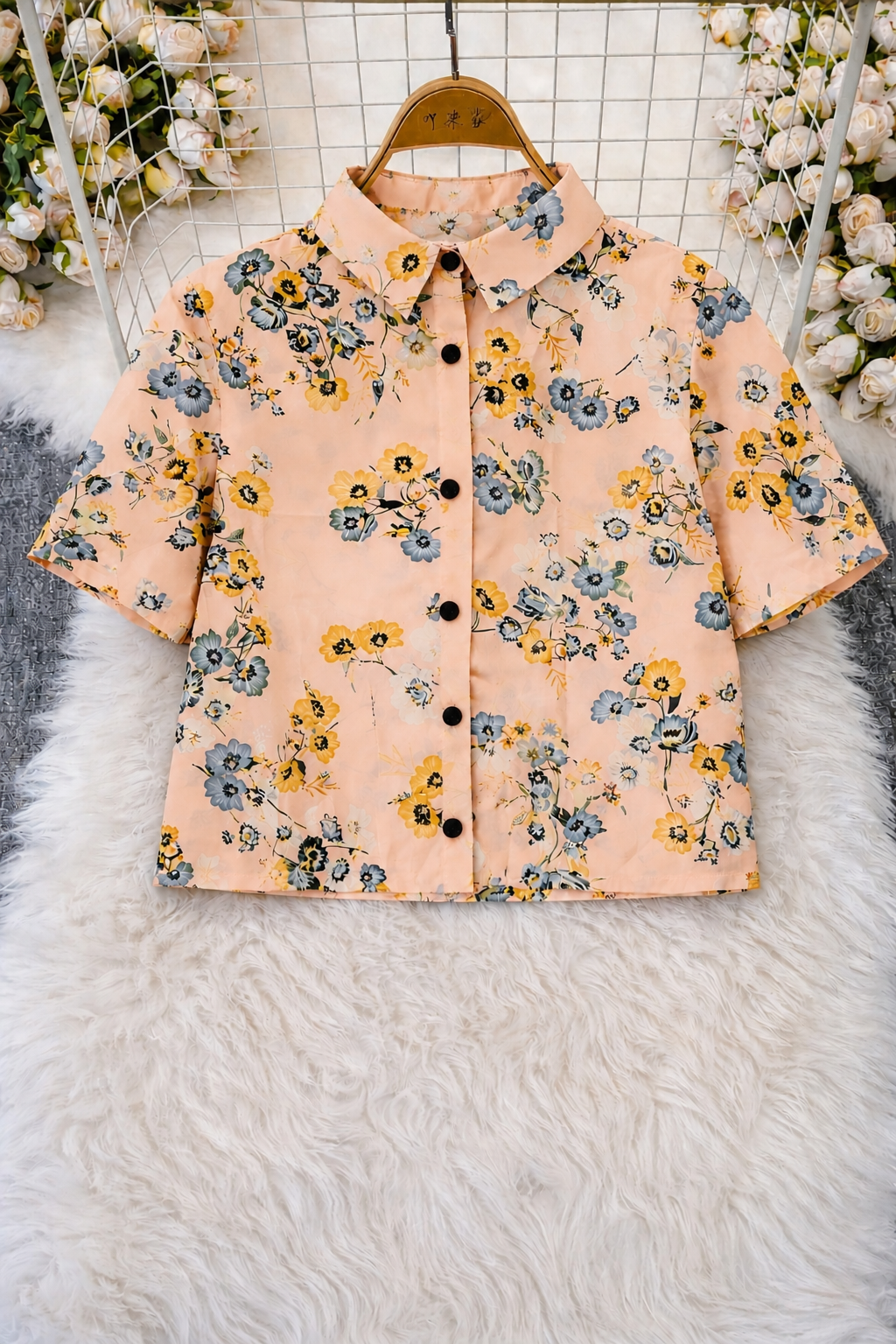 Korean Blush Pink Floral Top | Western Wear