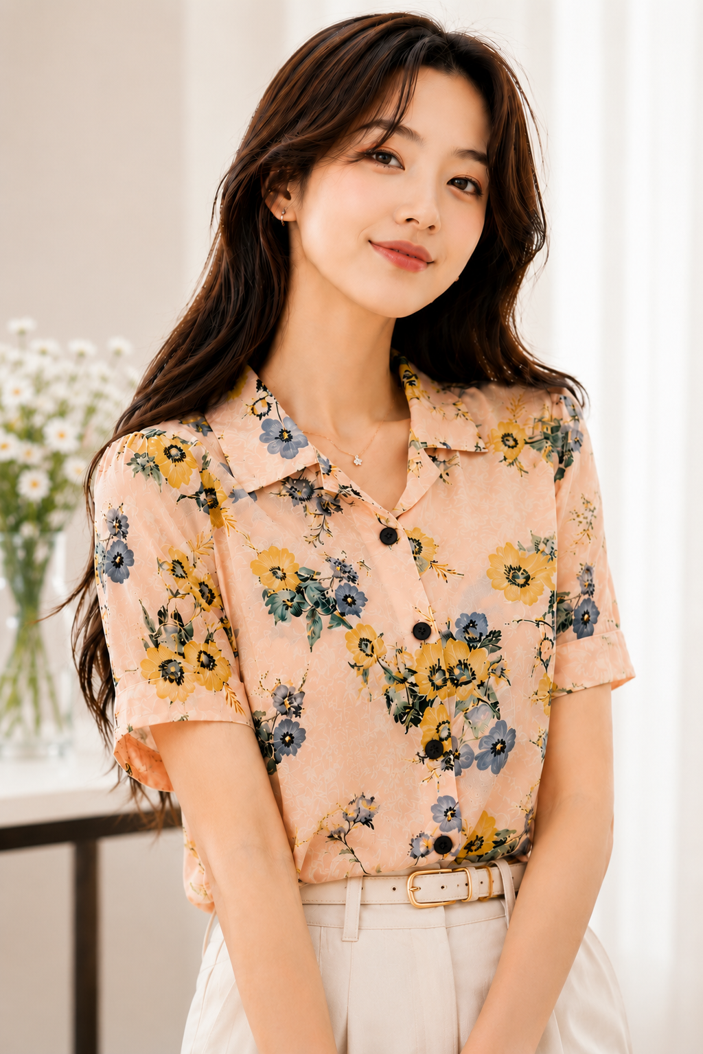 Korean Blush Pink Floral Top | Western Wear
